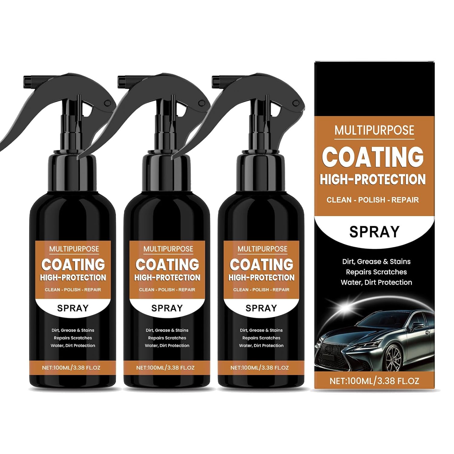 Turbo Shine Nexa, 3 in 1 High Protection Quick Car Coating Spray, Car Scratch Quick Repair Nano Spray, Car Coating Fast Wax Polishing Spray for Scratches (2PCS)